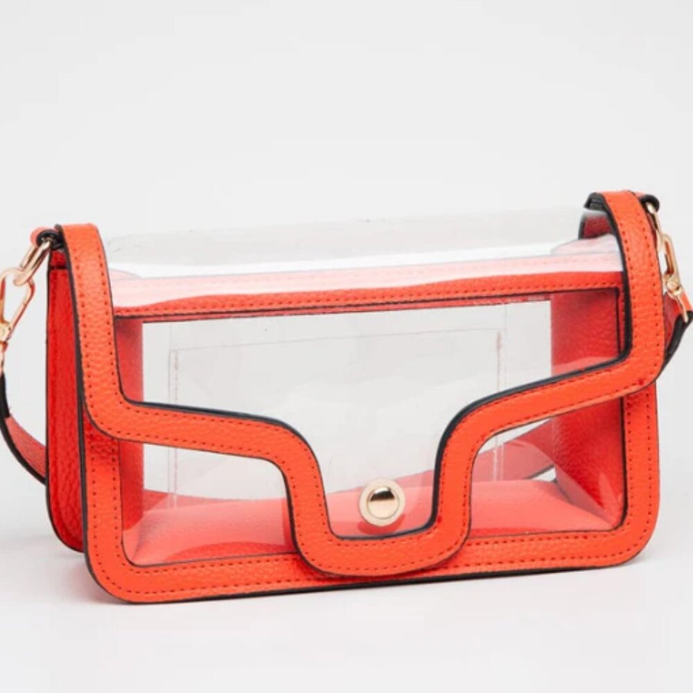NWT ORANGE Clear Gameday Shoulder Bag Stadium Approved Purse w/Gold hardware